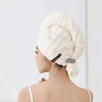 Ultra-Soft Microfiber Hair Drying Towel Wrap | Super Absorbent Anti-Frizz Turban with Secure Button | Quick-Dry Antibacterial Hair Cap