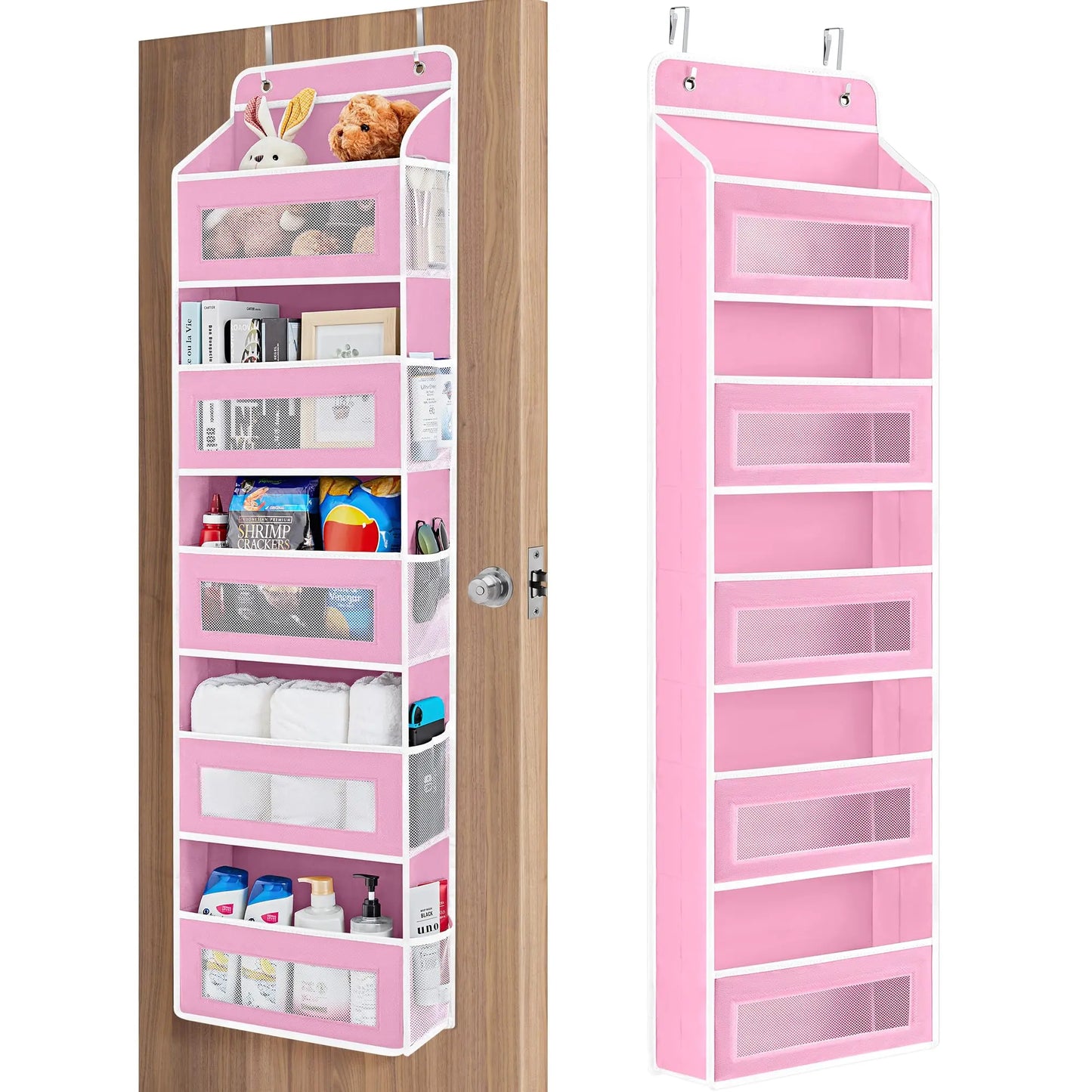 5+5 No-Drill Over-the-Door Hanging Organizer – Large Capacity Storage with Main & Side Pockets – Space-Saving Essential for Nursery, Bedroom & Bathroom
