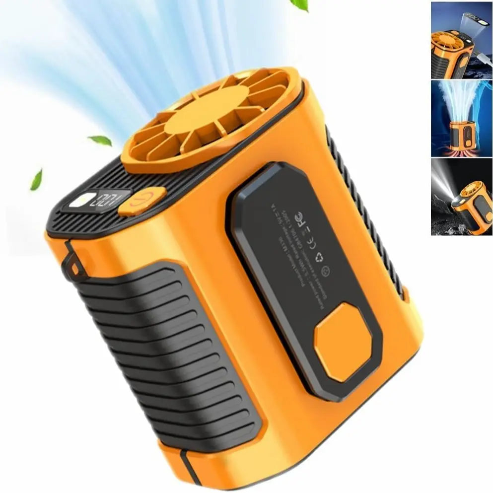 Portable Rechargeable Waist Clip Fan with 5000mAh Power Bank & LED Light