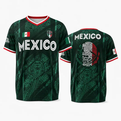 2026 Mexico Soccer Jersey – Chichén Itzá Pyramid Graphic Retro Top – All-Over Print Casual Sportswear for All Seasons
