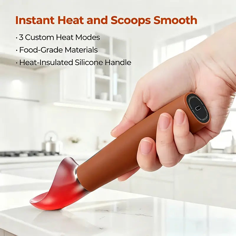 Heated Ice Cream Scoop with LED Temperature Display – 3 Heat Levels (120/140/160°F), IPX7 Waterproof & Rechargeable – Perfect Tool for Hard Ice Cream