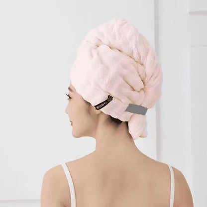 Ultra-Soft Microfiber Hair Drying Towel Wrap | Super Absorbent Anti-Frizz Turban with Secure Button | Quick-Dry Antibacterial Hair Cap