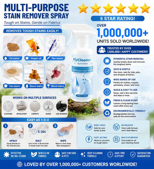FlyCleanse Clothing Emulsifier – Non-Ionic Laundry Pre-Treatment Stain Remover Spray (10 fl oz)
