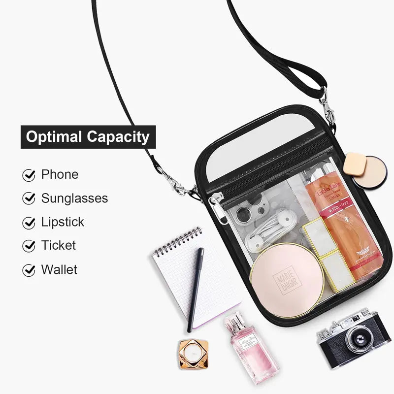 Stadium Approved Clear Crossbody Bag with Adjustable Shoulder Strap - Large 11LBS Capacity Transparent Tote for Events & Travel - Features Multiple Interior Compartments Secure Zipper Closure Mesh Side Bottle Pockets Sturdy Handles