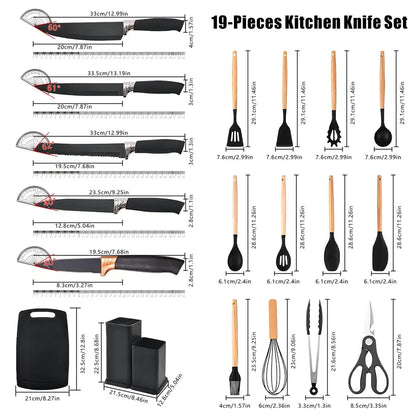 19-Piece Heat-Resistant Silicone & Wood Handle Utensil Set – Non-Stick Friendly Kitchen Tool Collection for Cooking, Baking & Serving – Essential Home Kitchenware