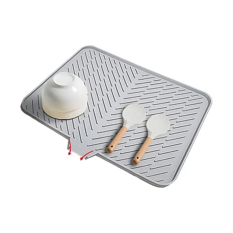 Large Silicone Dish Drying Mat – Built-in Drain Lip for Sink-Side Drainage – Heat-Resistant & Non-Slip Kitchen Countertop Organizer for Dishes