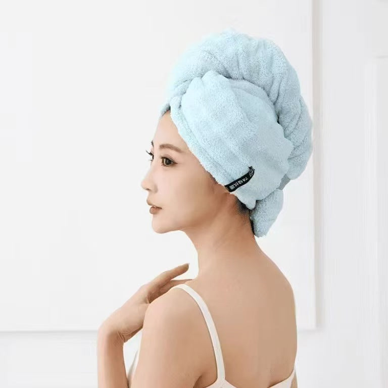 Ultra-Soft Microfiber Hair Drying Towel Wrap | Super Absorbent Anti-Frizz Turban with Secure Button | Quick-Dry Antibacterial Hair Cap
