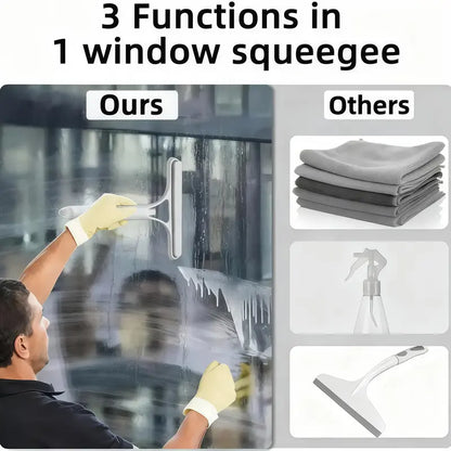 3-in-1 Glass Cleaner Squeegee – Spray, Scrub & Wipe Cleaning Tool for Home Windows, Mirrors & Car Windscreens – All-in-One Efficient Glass Care