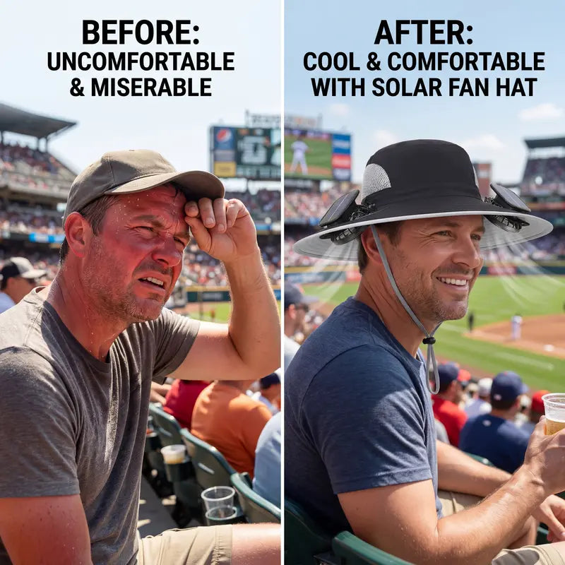 Solar-Powered Cooling Fan Bucket Hat – Dual-Power Rechargeable Sun Protection Hat for Golf, Hiking & Outdoor Events – Lightweight & Water-Resistant Unisex Design