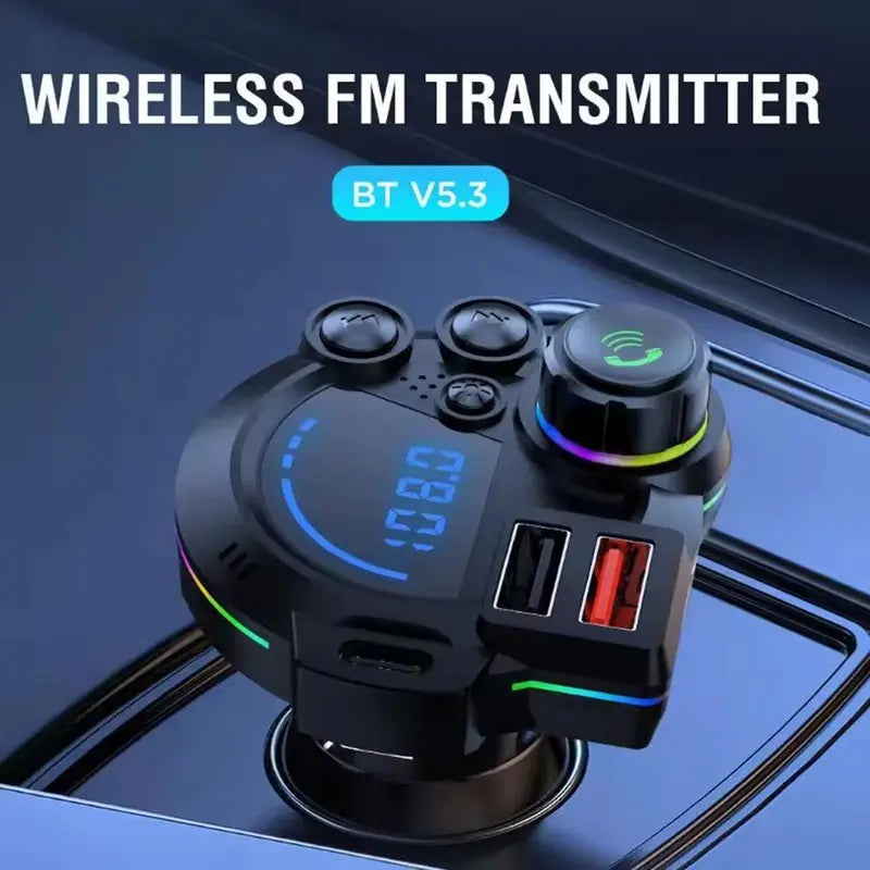 30W PD Type-C Car Charger & Bluetooth 5.3 FM Transmitter – Wireless MP3 Player with Bass Enhancer, RGB Lights & Hands-Free Calling – Universal 12V-24V Adapter