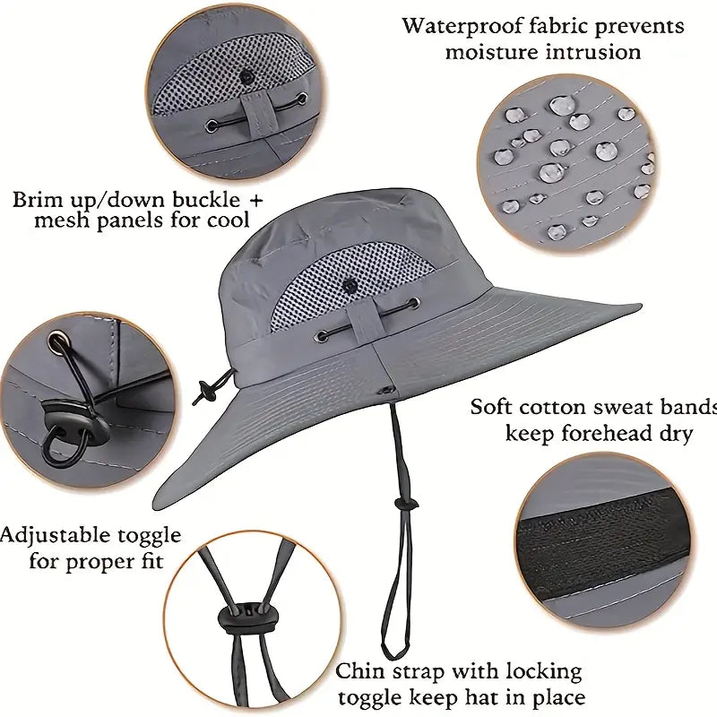Solar-Powered Cooling Fan Bucket Hat – Dual-Power Rechargeable Sun Protection Hat for Golf, Hiking & Outdoor Events – Lightweight & Water-Resistant Unisex Design