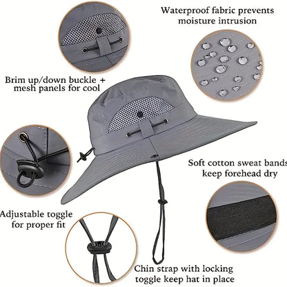 Solar-Powered Cooling Fan Bucket Hat – Dual-Power Rechargeable Sun Protection Hat for Golf, Hiking & Outdoor Events – Lightweight & Water-Resistant Unisex Design