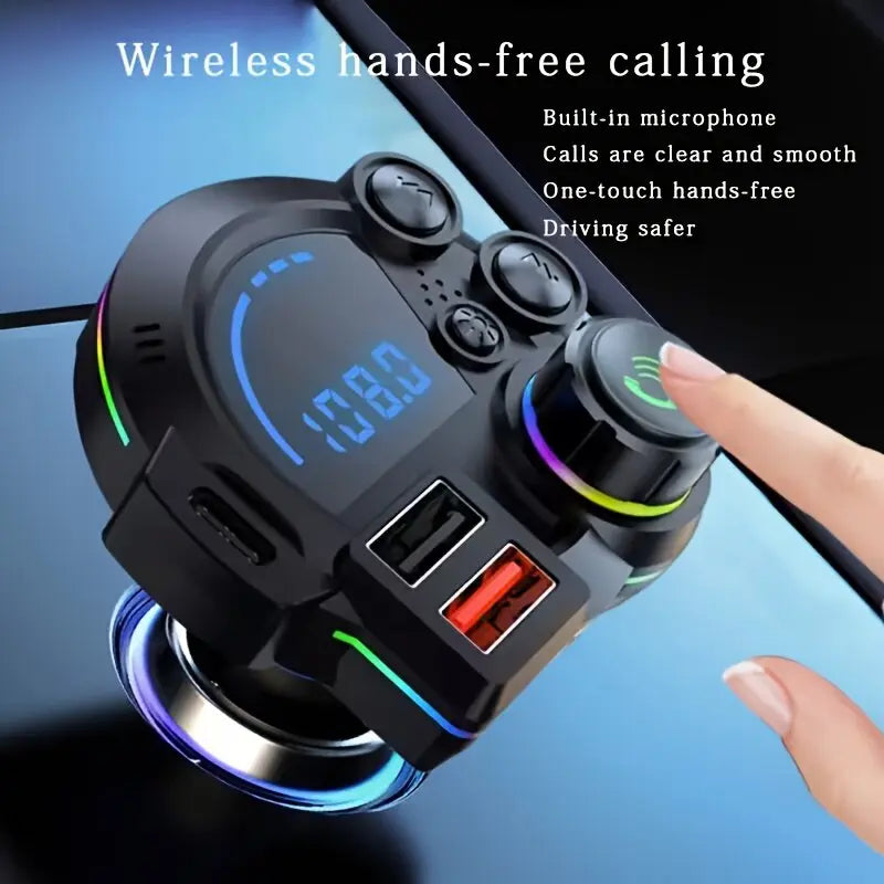 30W PD Type-C Car Charger & Bluetooth 5.3 FM Transmitter – Wireless MP3 Player with Bass Enhancer, RGB Lights & Hands-Free Calling – Universal 12V-24V Adapter