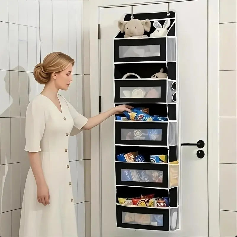 5+5 No-Drill Over-the-Door Hanging Organizer – Large Capacity Storage with Main & Side Pockets – Space-Saving Essential for Nursery, Bedroom & Bathroom