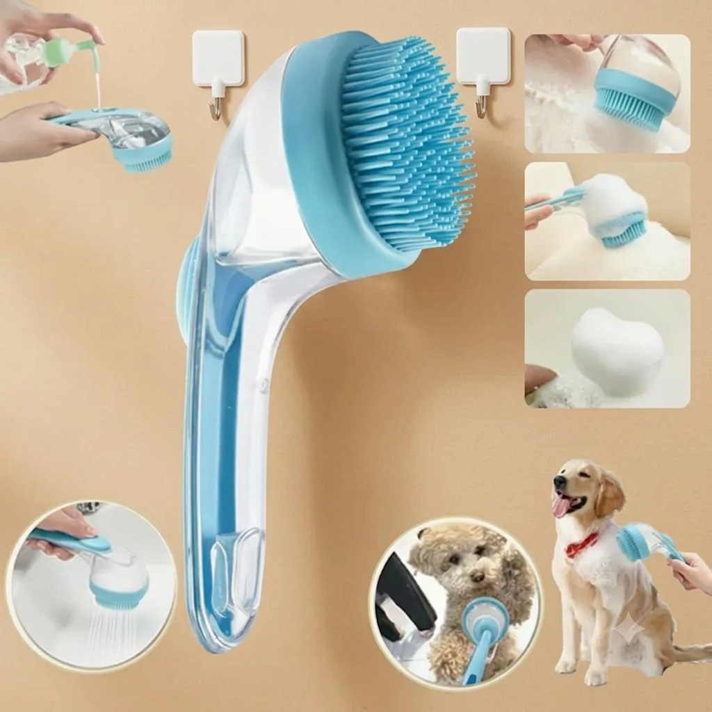 2-in-1 Pet Bath & Grooming Brush with Soap Dispenser