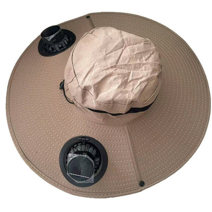 Solar-Powered Cooling Fan Bucket Hat – Dual-Power Rechargeable Sun Protection Hat for Golf, Hiking & Outdoor Events – Lightweight & Water-Resistant Unisex Design