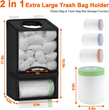 Wall-Mounted Plastic Bag Storage Organizer – Drill-Free Dispenser for Kitchen Trash Bags, Food Preservation Bags & Grocery Bag Organization