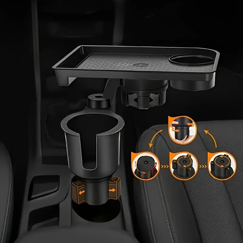 Multi-Functional Car Console Organizer – Extendable Dining Tray, Storage Trays & Extended Cup Holders for Front & Rear Seats – No Power Required