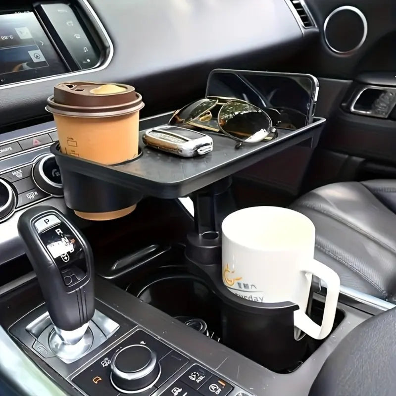 Multi-Functional Car Console Organizer – Extendable Dining Tray, Storage Trays & Extended Cup Holders for Front & Rear Seats – No Power Required