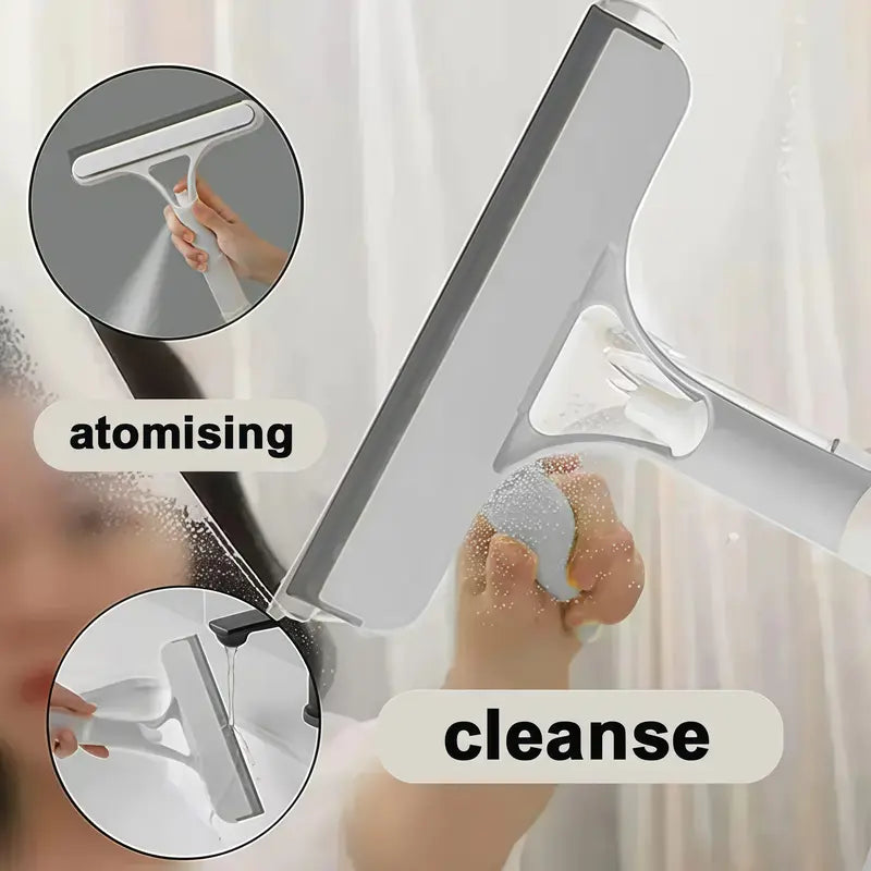 3-in-1 Glass Cleaner Squeegee – Spray, Scrub & Wipe Cleaning Tool for Home Windows, Mirrors & Car Windscreens – All-in-One Efficient Glass Care