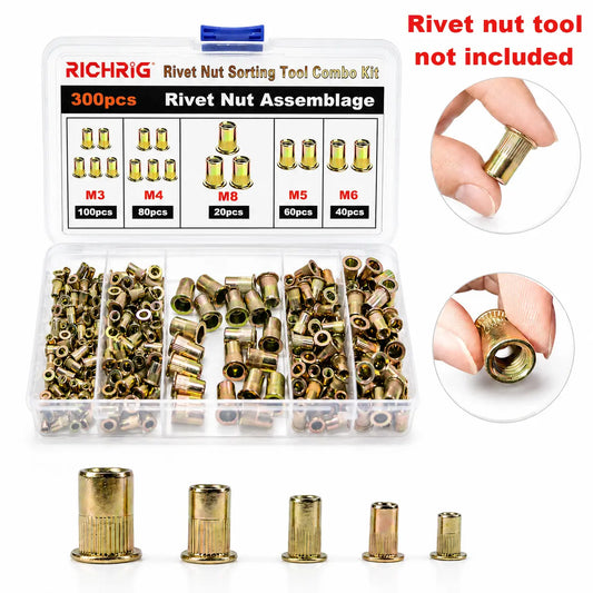 Rivet Nut Set (Sizes M3–M8, Carbon Steel)
