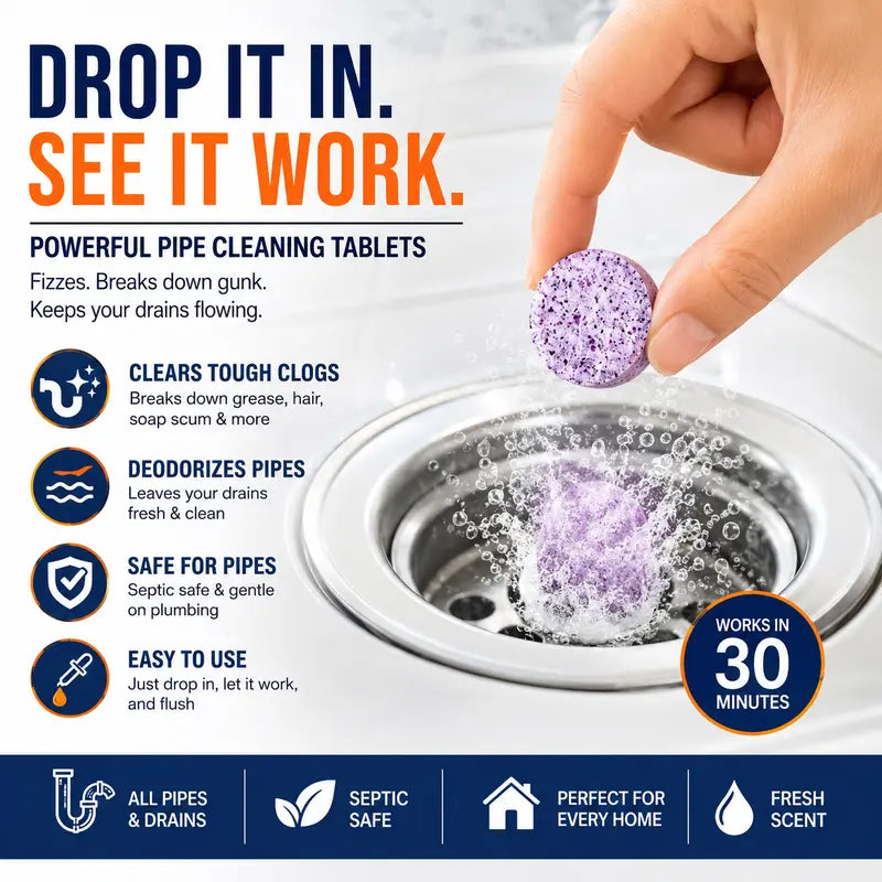 Multi-Functional Pipe Cleaning Tablets for Drains, Washing Machines & Septic Systems