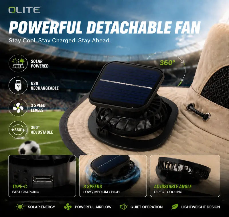Solar-Powered Cooling Fan Bucket Hat – Dual-Power Rechargeable Sun Protection Hat for Golf, Hiking & Outdoor Events – Lightweight & Water-Resistant Unisex Design