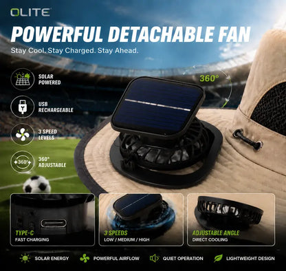 Solar-Powered Cooling Fan Bucket Hat – Dual-Power Rechargeable Sun Protection Hat for Golf, Hiking & Outdoor Events – Lightweight & Water-Resistant Unisex Design