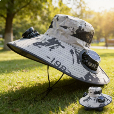 Solar-Powered Cooling Fan Bucket Hat – Dual-Power Rechargeable Sun Protection Hat for Golf, Hiking & Outdoor Events – Lightweight & Water-Resistant Unisex Design