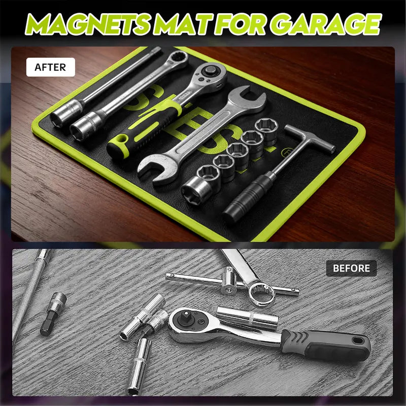 3-Piece Flexible Magnetic Tool Mat & Tray Holder – High-Strength Magnetic Organizer for Garage, Workshop & Auto Repair – Non-Slip & Scratch-Proof Mechanic Tool Accessory