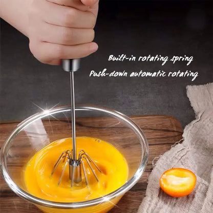 Stainless Steel Semi-Automatic Whisk – Hand-Push Rotary Blender for Eggs, Milk & Batter – Professional Kitchen Stirring Tool & Utensil