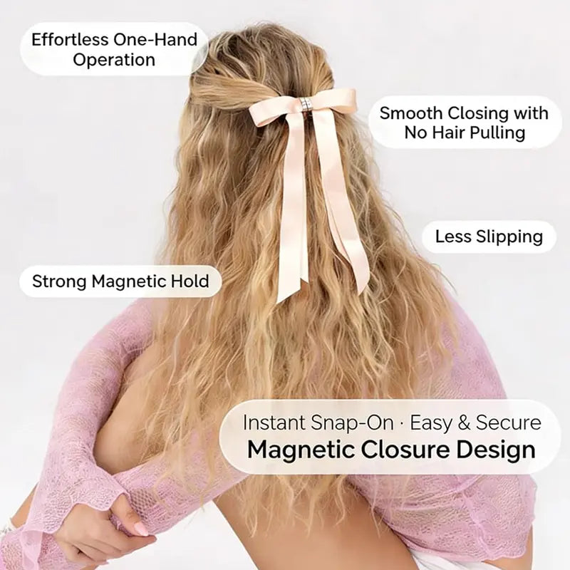Premium Magnetic Ribbon Bow Hair Clip – Elegant Satin Bow for Effortless Hairstyling & Sophisticated Updos – Damage-Free & Secure Hold