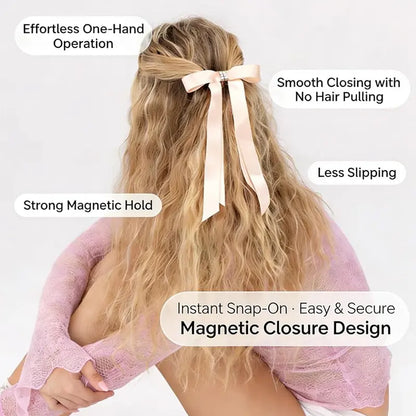 Premium Magnetic Ribbon Bow Hair Clip – Elegant Satin Bow for Effortless Hairstyling & Sophisticated Updos – Damage-Free & Secure Hold