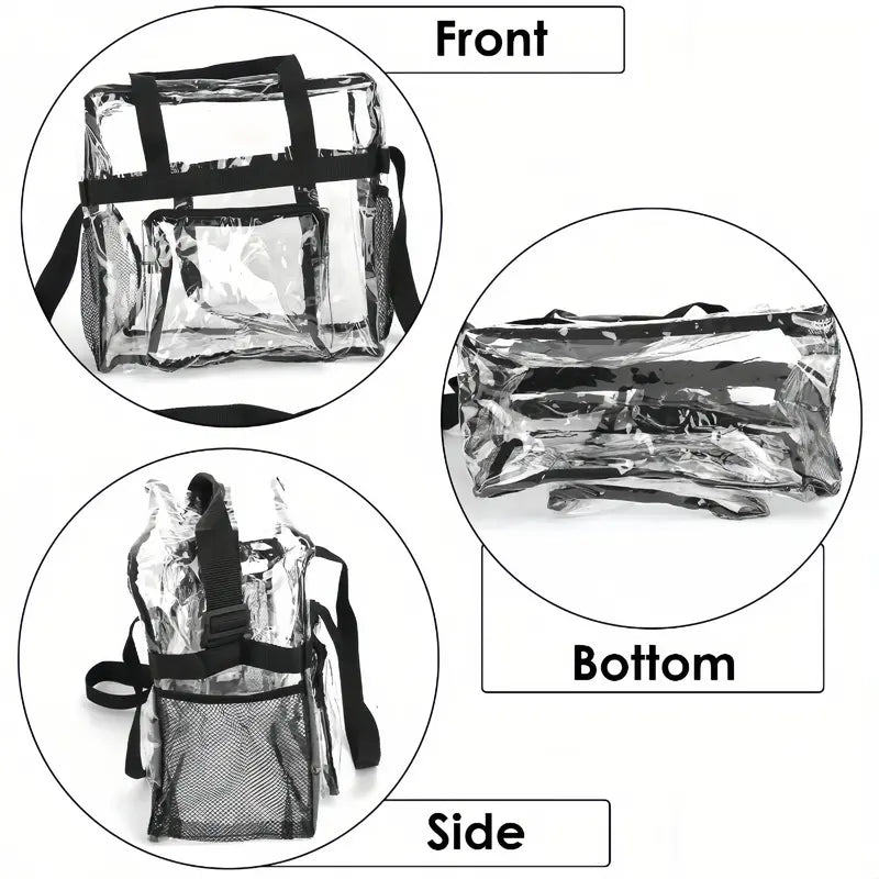 Stadium Approved Clear Crossbody Bag with Adjustable Shoulder Strap - Large 11LBS Capacity Transparent Tote for Events & Travel - Features Multiple Interior Compartments Secure Zipper Closure Mesh Side Bottle Pockets Sturdy Handles
