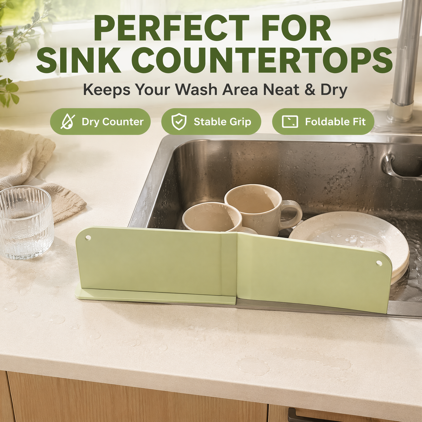 Foldable Silicone Sink Splash Guard – Suction Cup Countertop Water Barrier