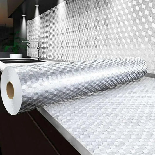 Peel & Stick Aluminum Foil Contact Paper – Waterproof, Oil-Proof, Heat-Resistant Kitchen Wallpaper (40cm × 3m)