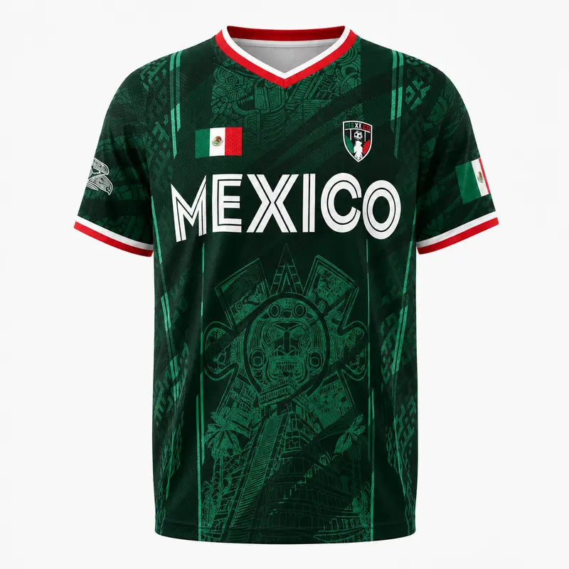 2026 Mexico Soccer Jersey – Chichén Itzá Pyramid Graphic Retro Top – All-Over Print Casual Sportswear for All Seasons