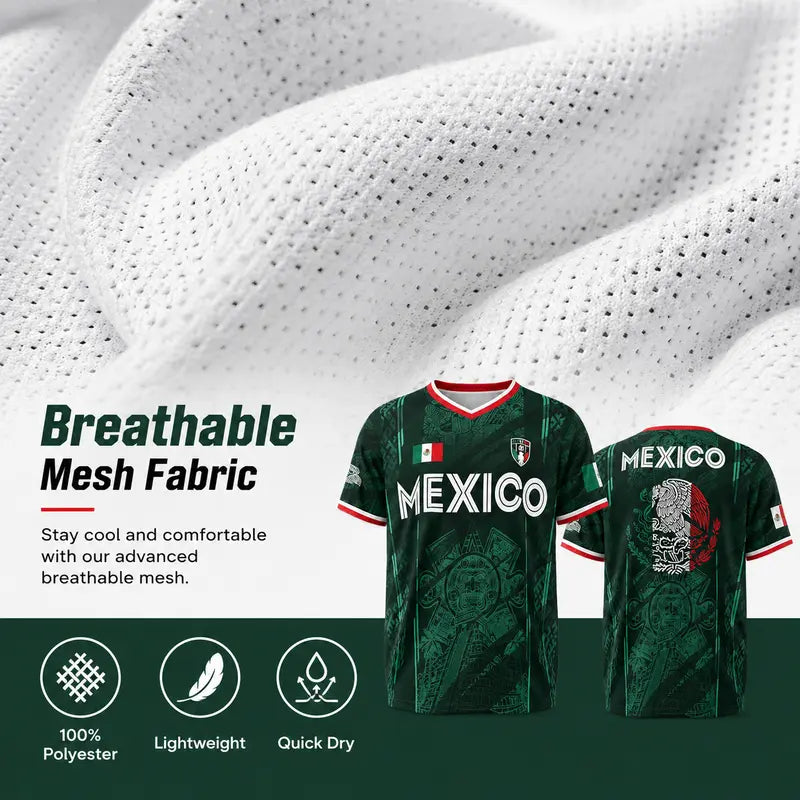 2026 Mexico Soccer Jersey – Chichén Itzá Pyramid Graphic Retro Top – All-Over Print Casual Sportswear for All Seasons