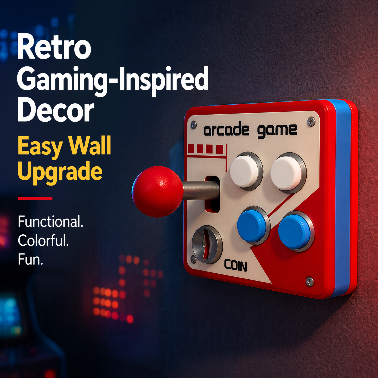 Retro Arcade Game Light Switch Panel Cover – Decorative Gamer Wall Plate for Game Rooms, Bedrooms & Man Caves – Nostalgic Arcade Joystick Design