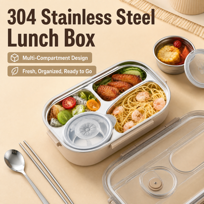 304 Stainless Steel Bento Box – Portable Multi-Compartment Lunch Container