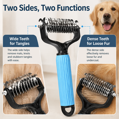 Universal Pet Detangling Comb for Dogs — Double-Sided Stainless Steel Grooming Tool for Coat Care & Shedding Removal