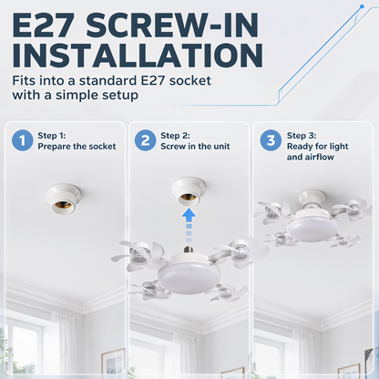 E27 Multi-Head Ceiling Fan Light – Powerful Silent Cooling Lamp for Home Spaces