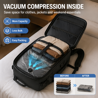 AIRTRAVIA Air Original Travel Backpack | Waterproof Cabin-Approved Carry-On with Built-In Vacuum Compression & TSA Lock | Expandable Matte Black