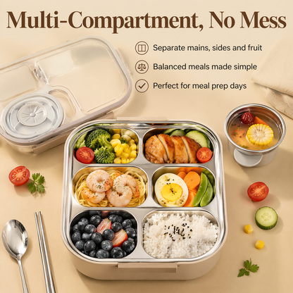 304 Stainless Steel Bento Box – Portable Multi-Compartment Lunch Container