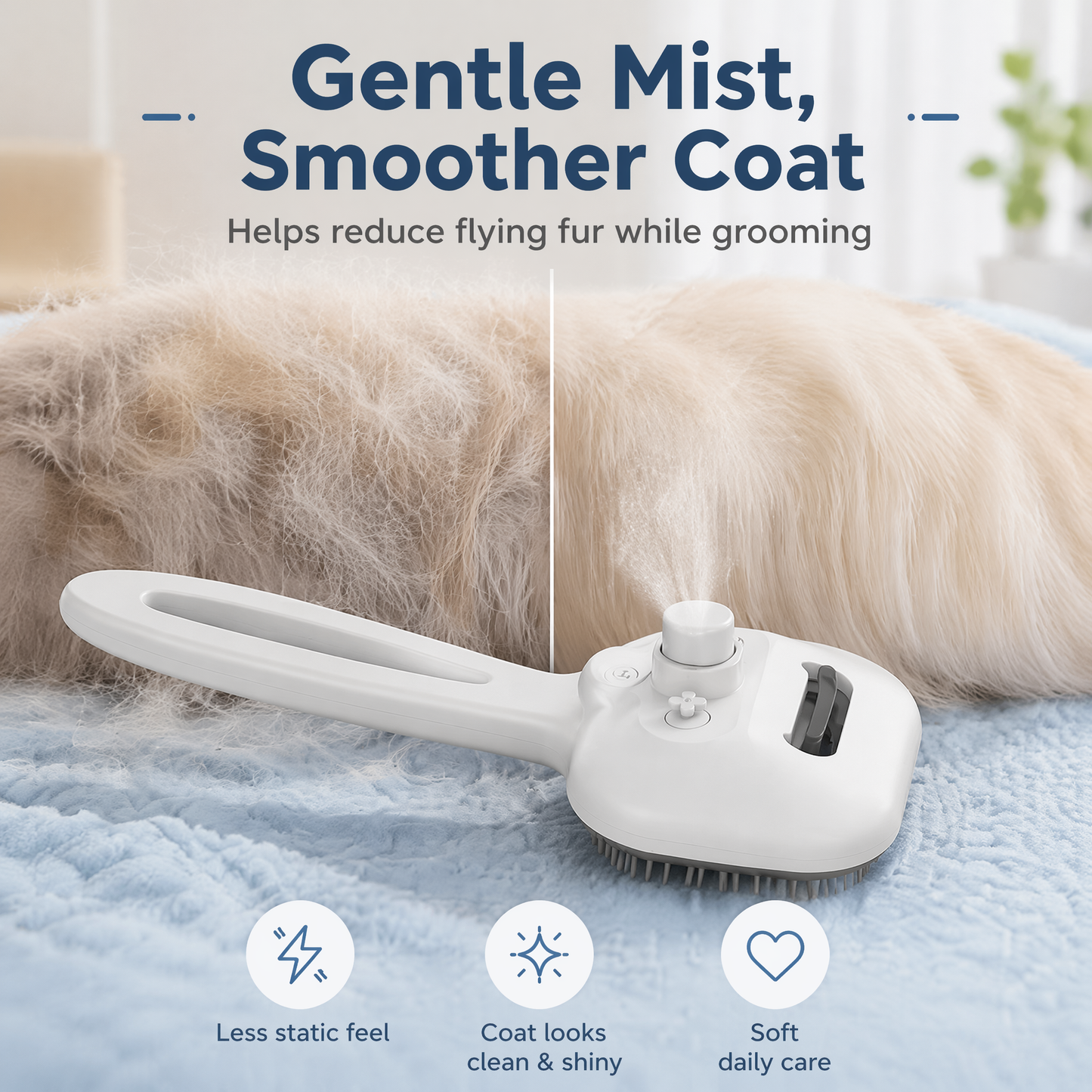2-in-1 Pet Steaming Self-Cleaning Grooming Brush – Electric Spray Comb for Floating Hair Removal, Massage & Hygiene Care