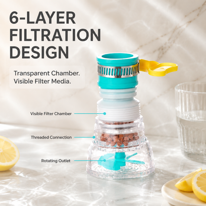 Kitchen Faucet Water Filter – 6-Layer Filtration, 360° Rotatable, Splash-Proof (1-Count)