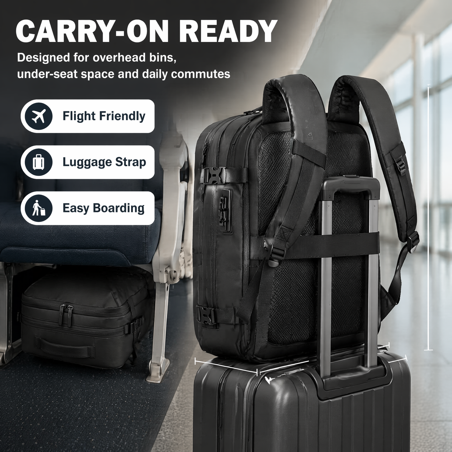 AIRTRAVIA Air Original Travel Backpack | Waterproof Cabin-Approved Carry-On with Built-In Vacuum Compression & TSA Lock | Expandable Matte Black
