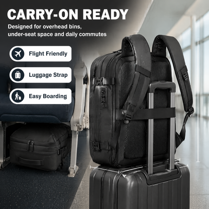 AIRTRAVIA Air Original Travel Backpack | Waterproof Cabin-Approved Carry-On with Built-In Vacuum Compression & TSA Lock | Expandable Matte Black