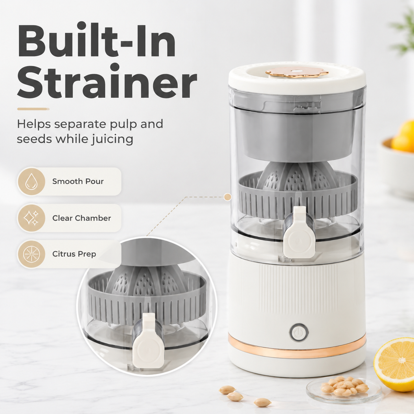 Luxe Portable Electric Citrus Juicer – One-Touch Wireless Automatic Orange Squeezer