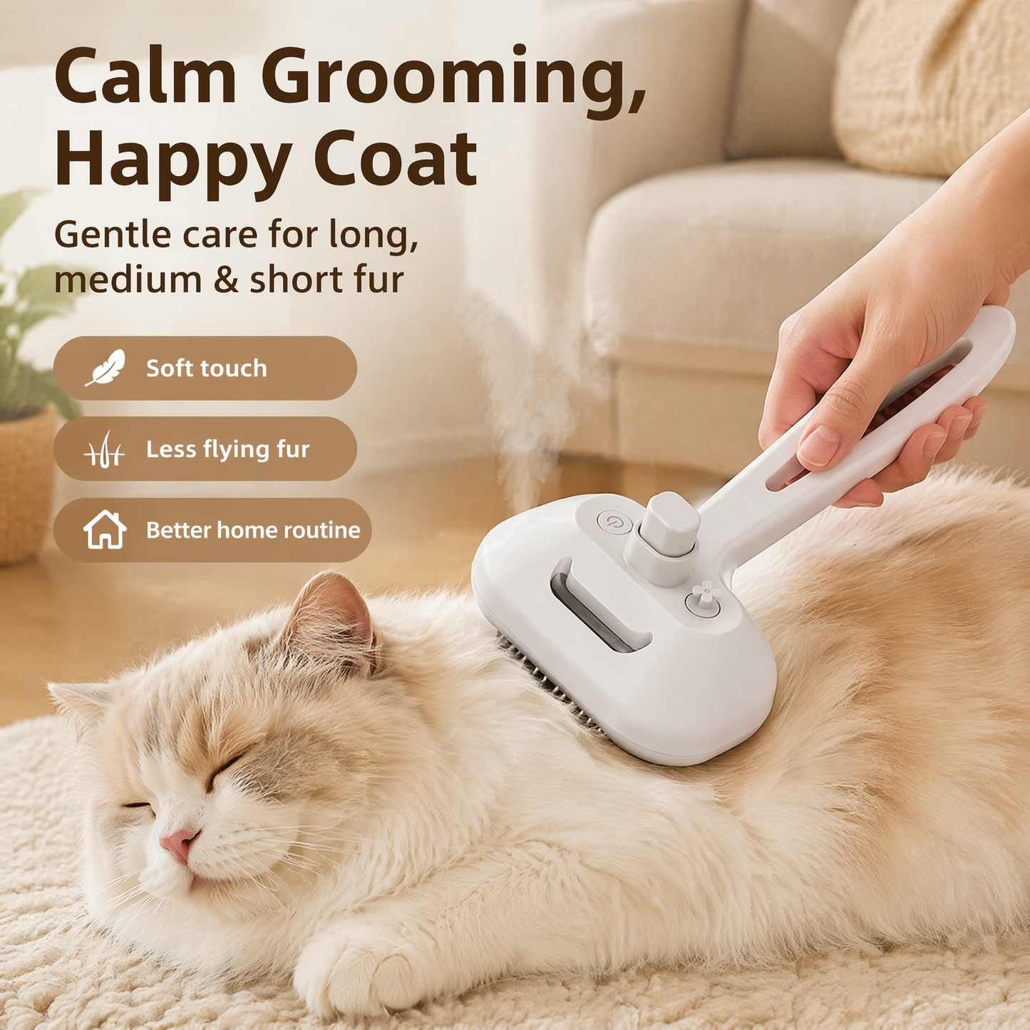 2-in-1 Pet Steaming Self-Cleaning Grooming Brush – Electric Spray Comb for Floating Hair Removal, Massage & Hygiene Care